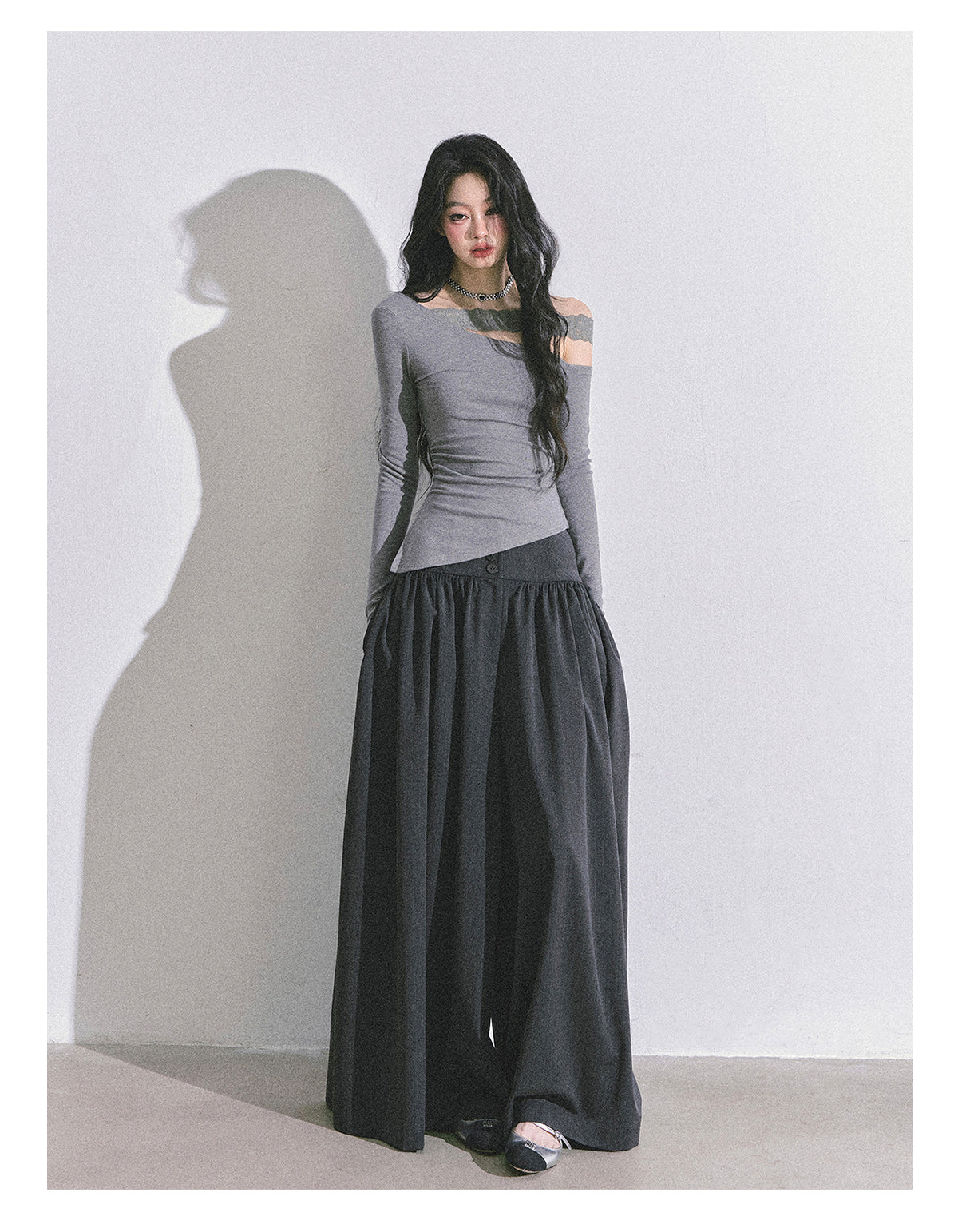 SHAOYEYAN Korean style comfortable wide leg pants for young women, loose straight leg pants, slim fit, gray long pants.