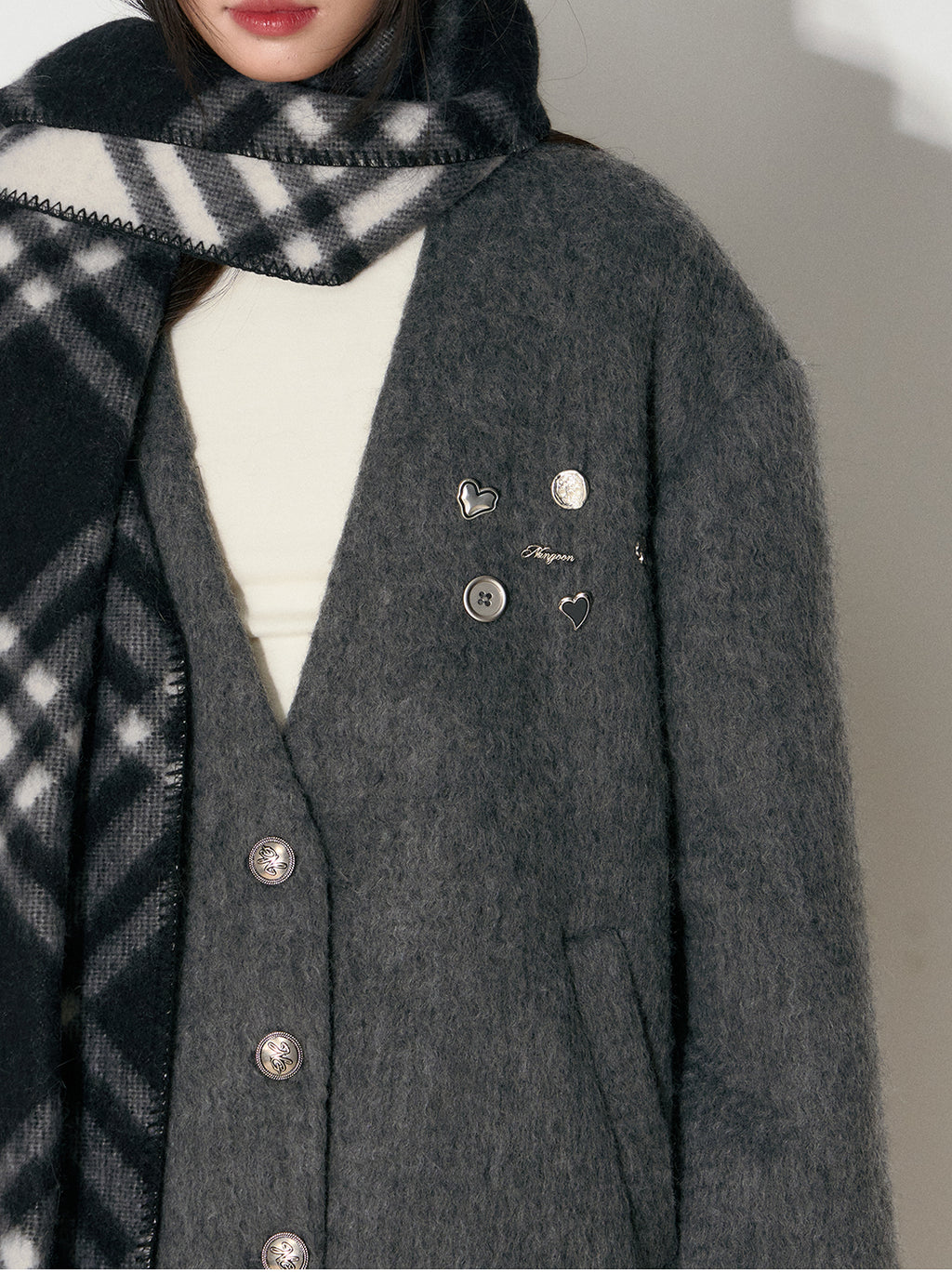 NANGOON Women's unique design loose fitting winter gray wool coat, versatile