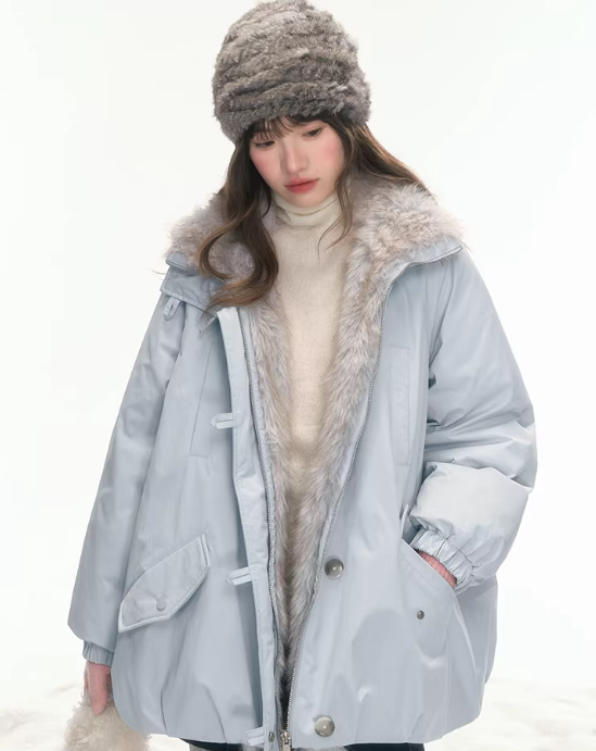 CANSTOREGIRLS National Standard Parker Flower Bud warm winter coat, in 'Light Blue Snow Whisper'