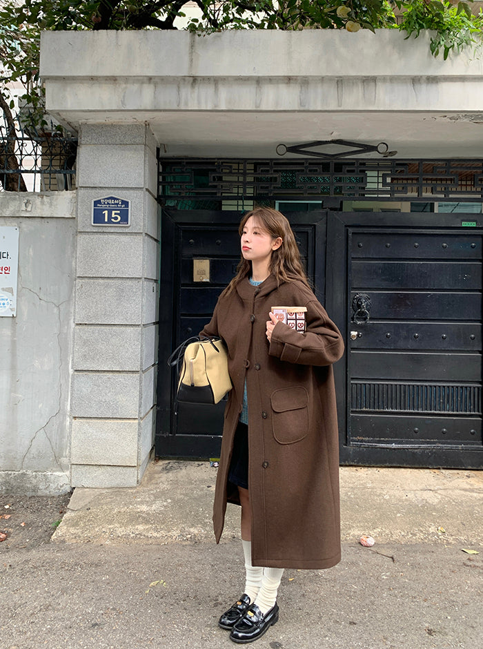 RAINY Women's Classic Single Breasted Hooded Wool Coat, Winter Design, Classic Style, Loose Fit, Versatile Wool Coat