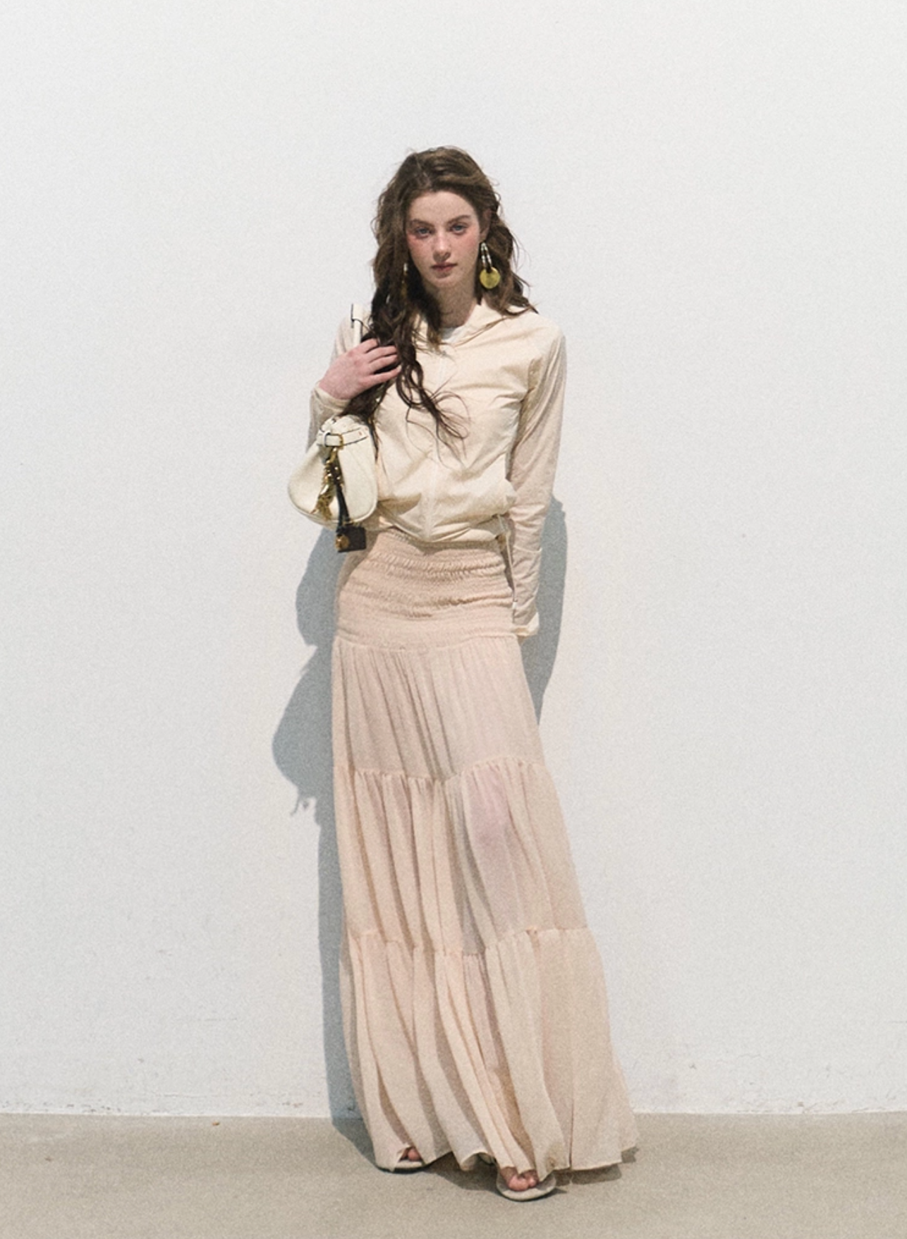 OAKMOO "Her Skirt" - Thick pleated A-line dress, pink chiffon summer midi dress.
