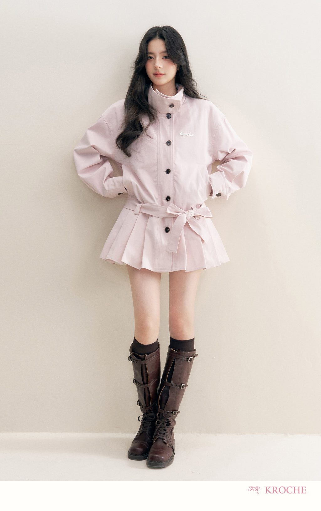 KROCHE 25aw Geek Chic cotton trench coat with stand collar and appliqué embroidery