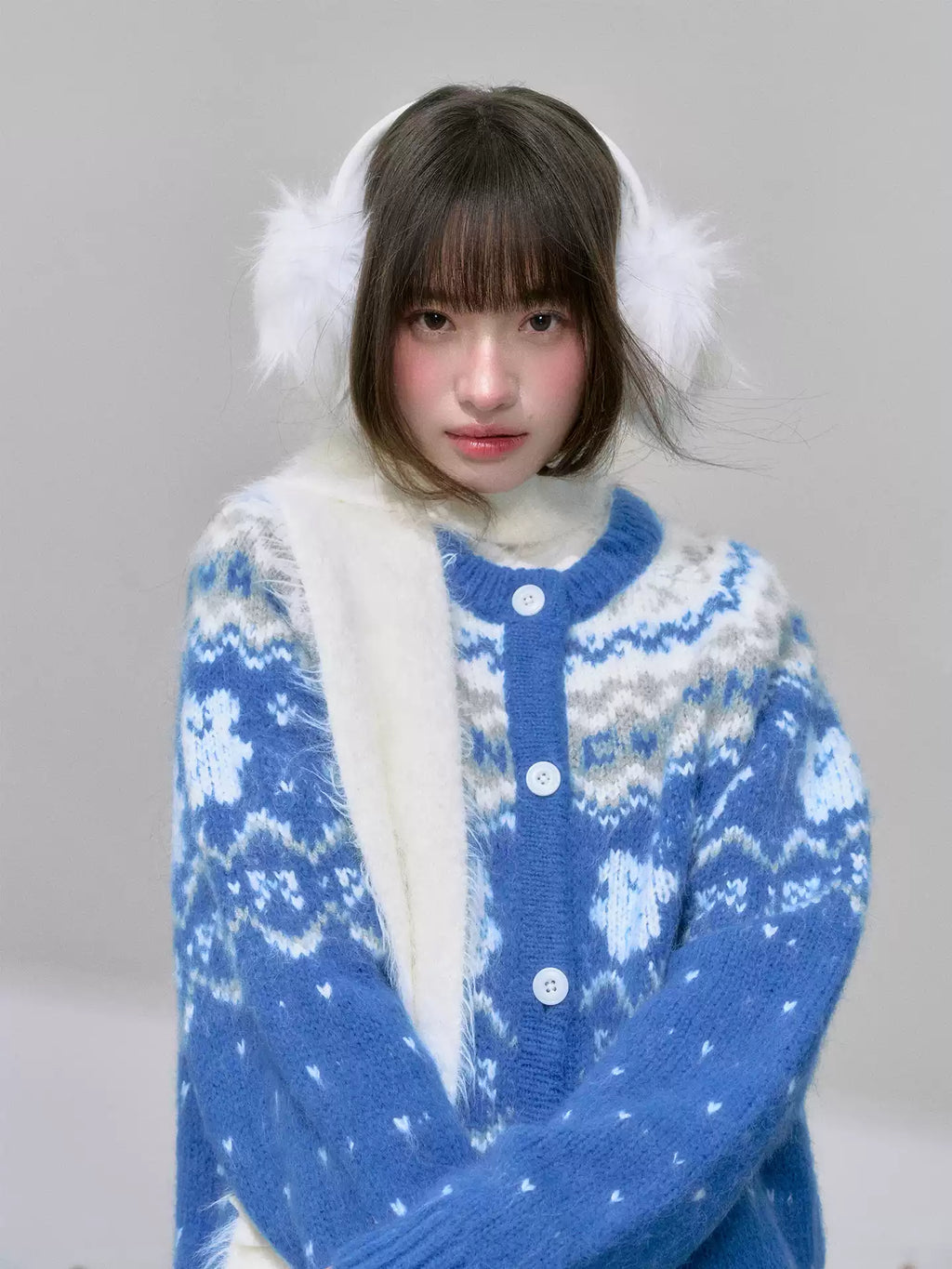 CANSTORE Canned Goods Store 'Island Blue Dream' Winter Color Block Fair Isle Raglan Knit Sweater