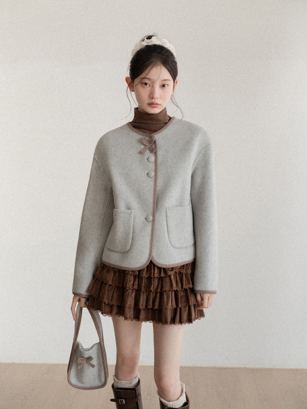 CANTONSTORY Yangcheng Story Korean style 70% wool double-sided wool coat for women winter new sweet (with handbag))