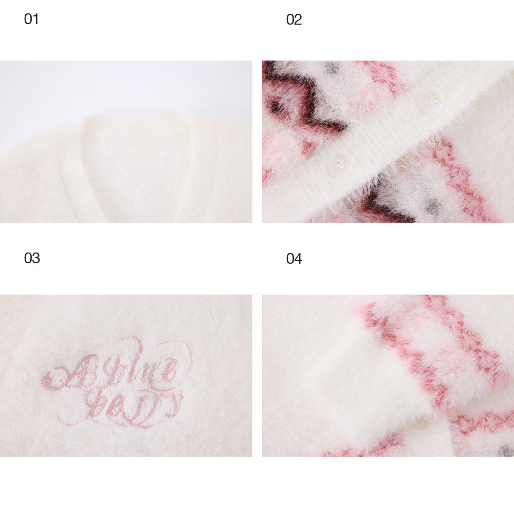 ABLUEBERRY [Tian Xiwei Style] Blueberry velvet scarf cardigan, Korean sweet style Fair Isle sweater