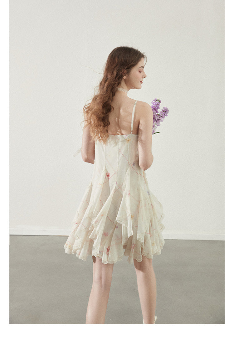 "Vanilla Star Ice" uneven hem pleated maxi dress for summer holidays, Callmelater