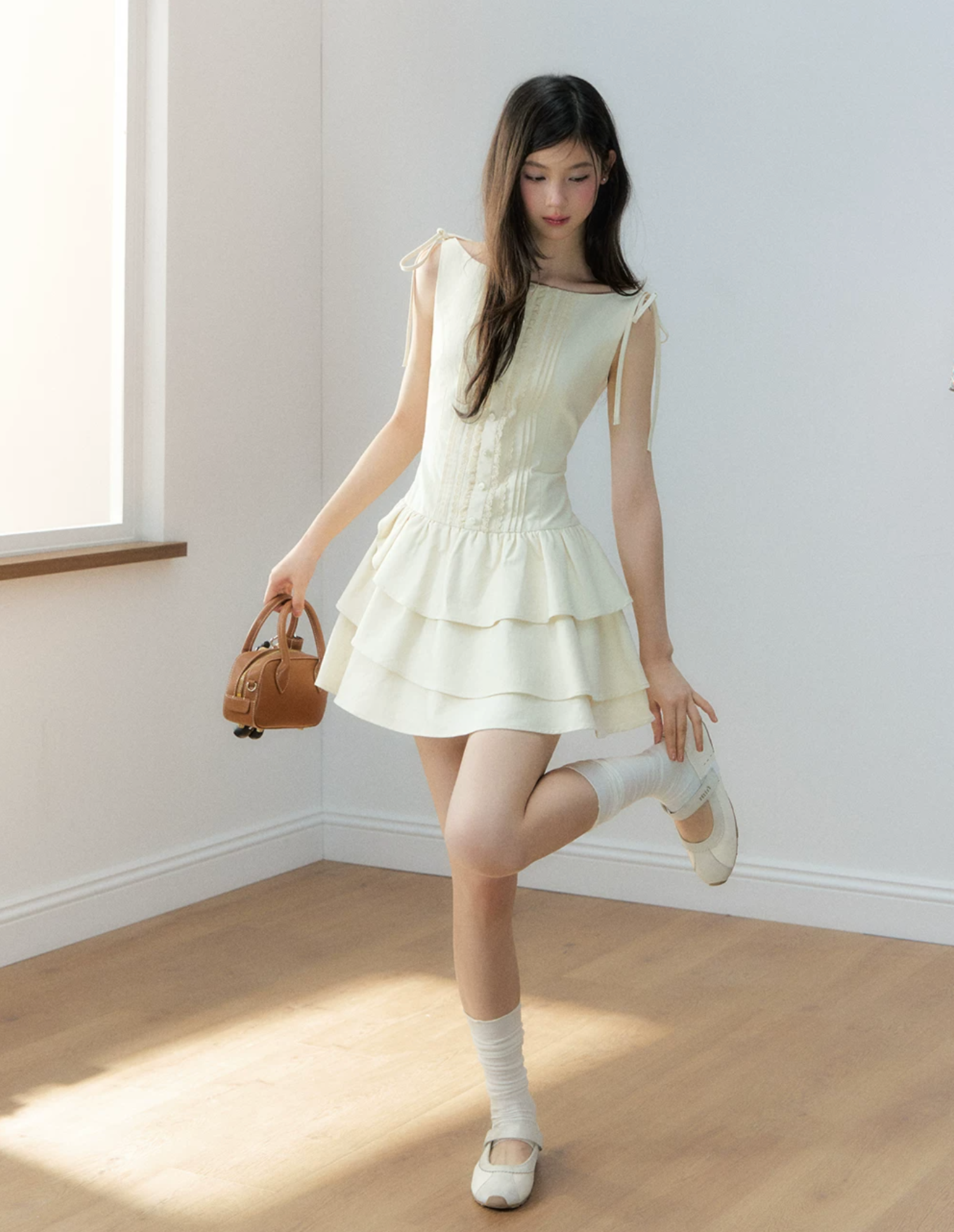 Soote Season Sleeveless puffy dress with flared waist, petal hem, Lyocell material, original design by.