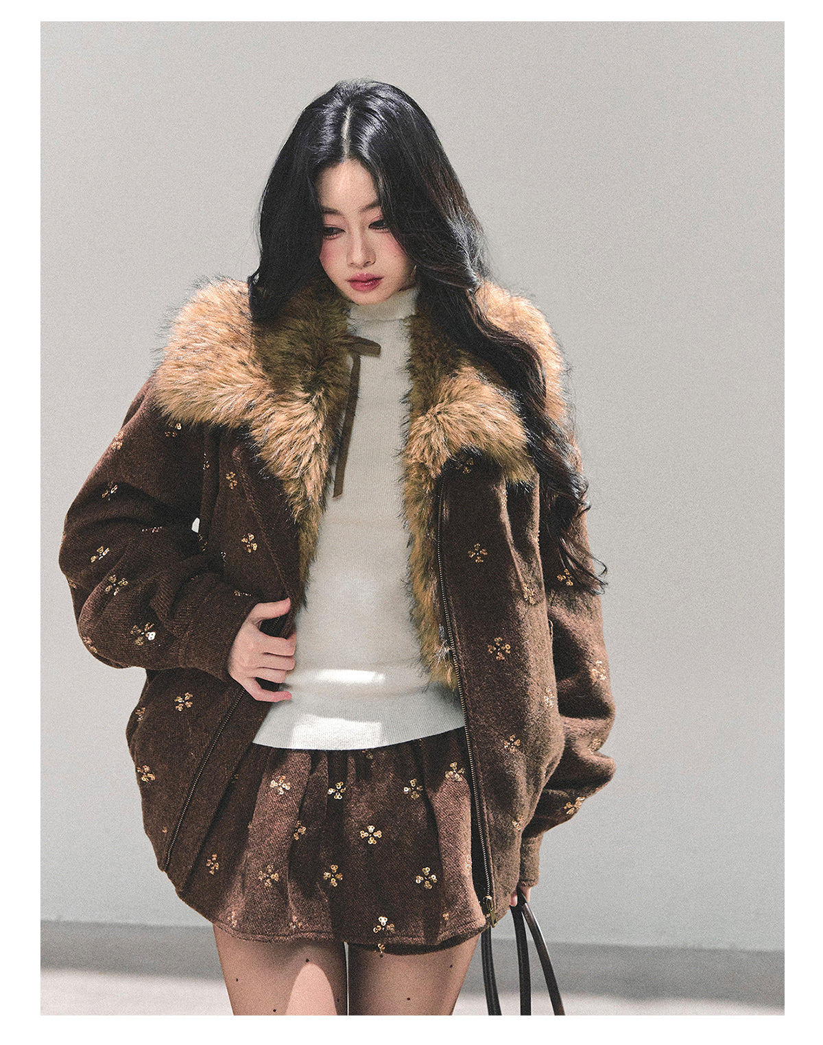 SHAOYEYAN Aomalm Women's Merard "Whisper of Falling Snow" Woolen Suit - Two-Piece Winter Quilted Jacket and Skirt Set