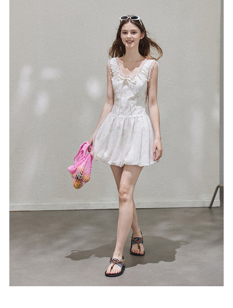 "Misty Summer" Sleeveless floral dress for women, Callmelater floral lace tutu dress