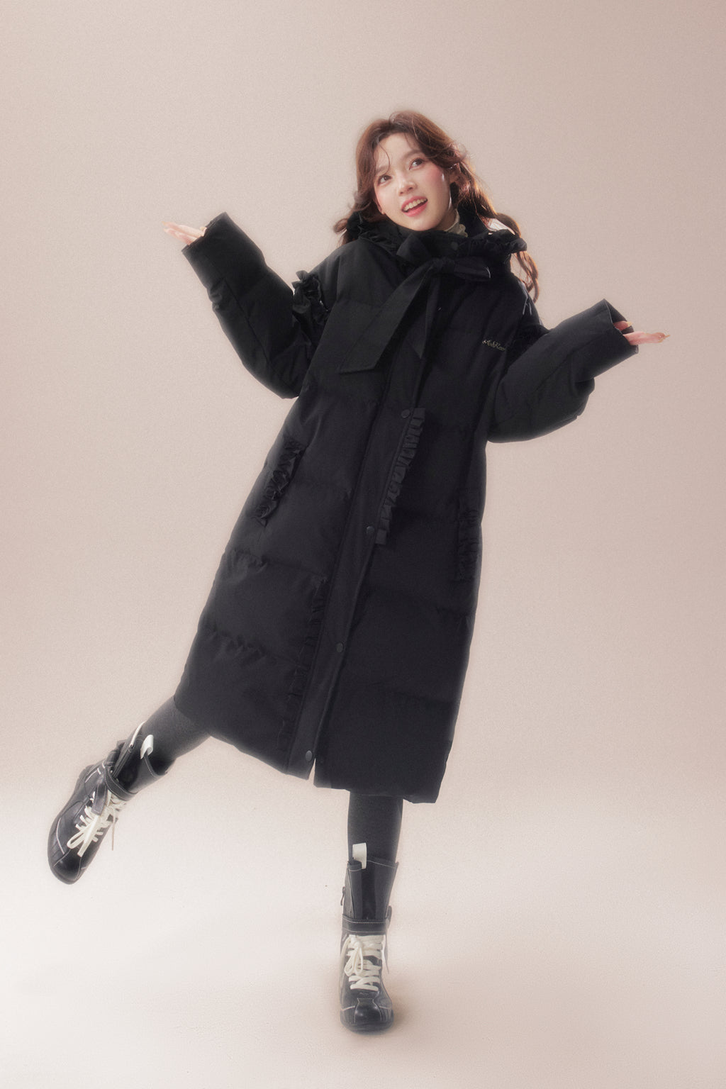 AOORAA 【Extreme Cold Series】The third generation of "Warm Winter in the Snow Country" original design waterproof long down jacket with lace trim