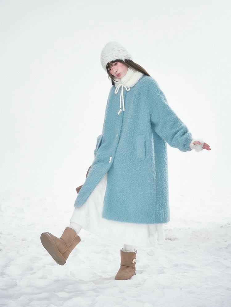 CANSTOREGIRLS Canned Goods Store women's coat 2025 winter new style color block medium length fur collar blue quilted wool