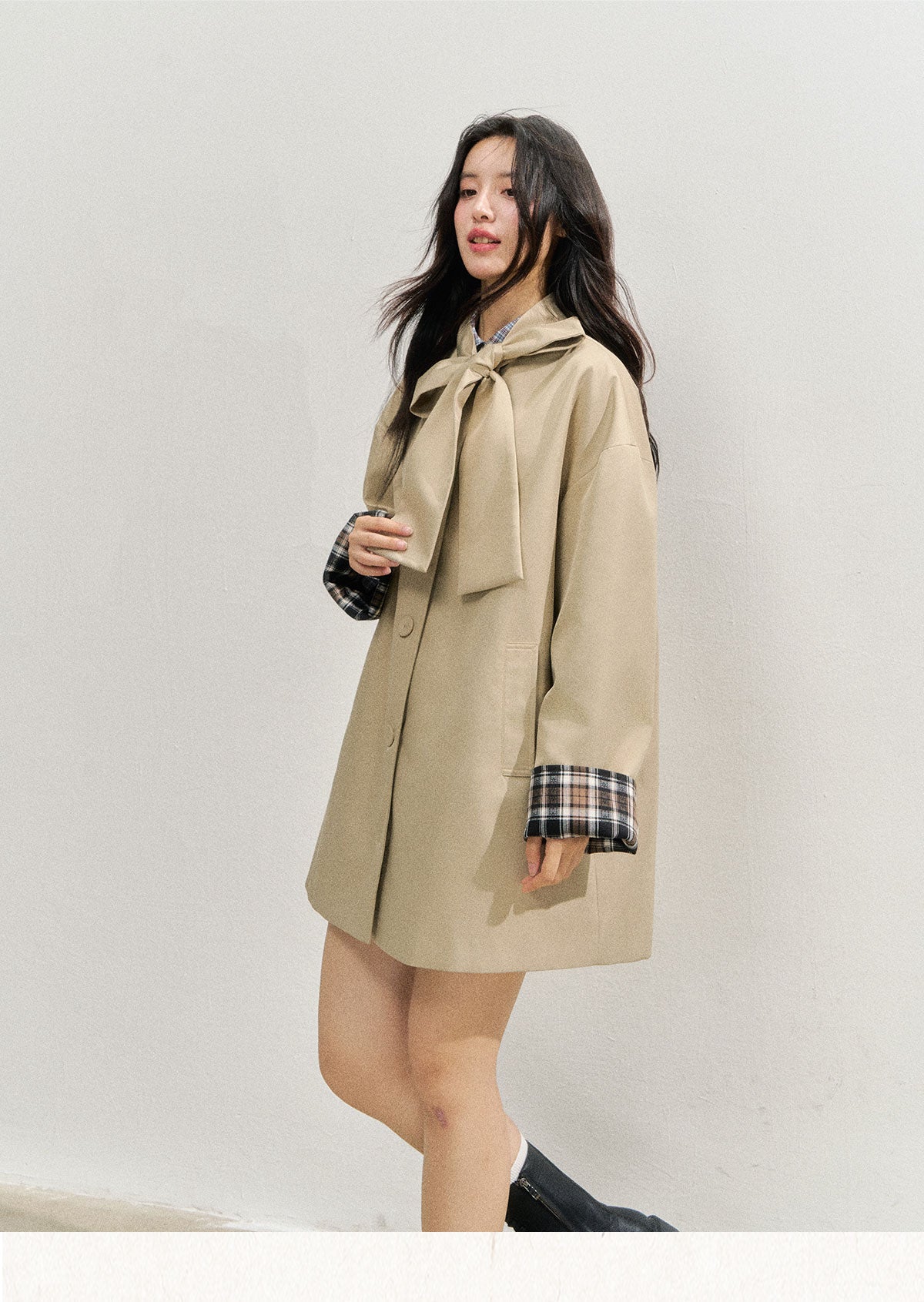SUNSETPARK "Autumn Overture" Classic Khaki Check Trench Coat