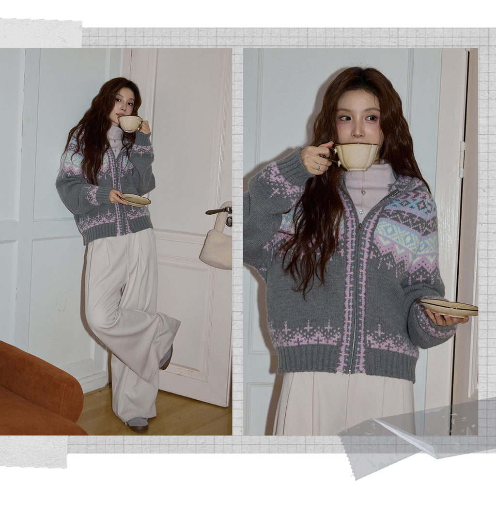 KAOKA Chaochao Fair Isle Beige Christmas Hooded Sweater Women's Long Sleeve Thick Sweater