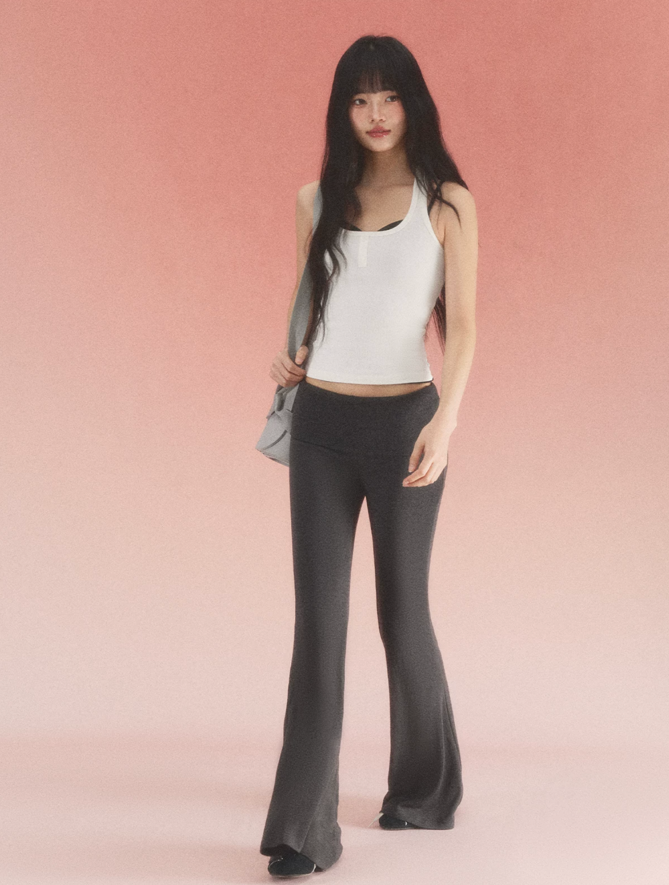 Weekendhub Fold-up knitted flared pants for women, new 2026 model, Korean style, slim fit, comfortable.