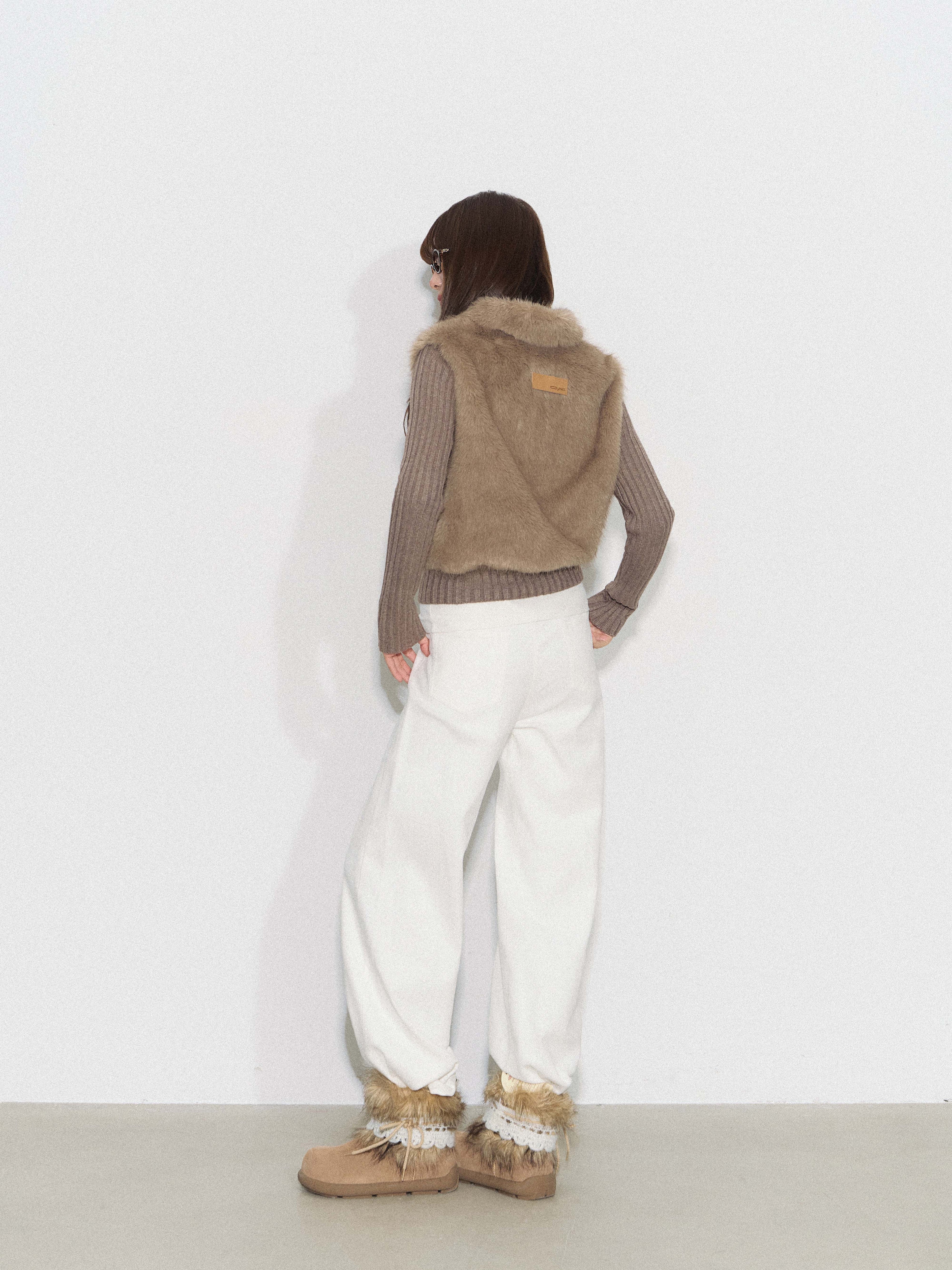 CYNI 【Caramel Afternoon】Millard Retro Plush Patchwork Short Two-Piece Faux Fur Coat for Women