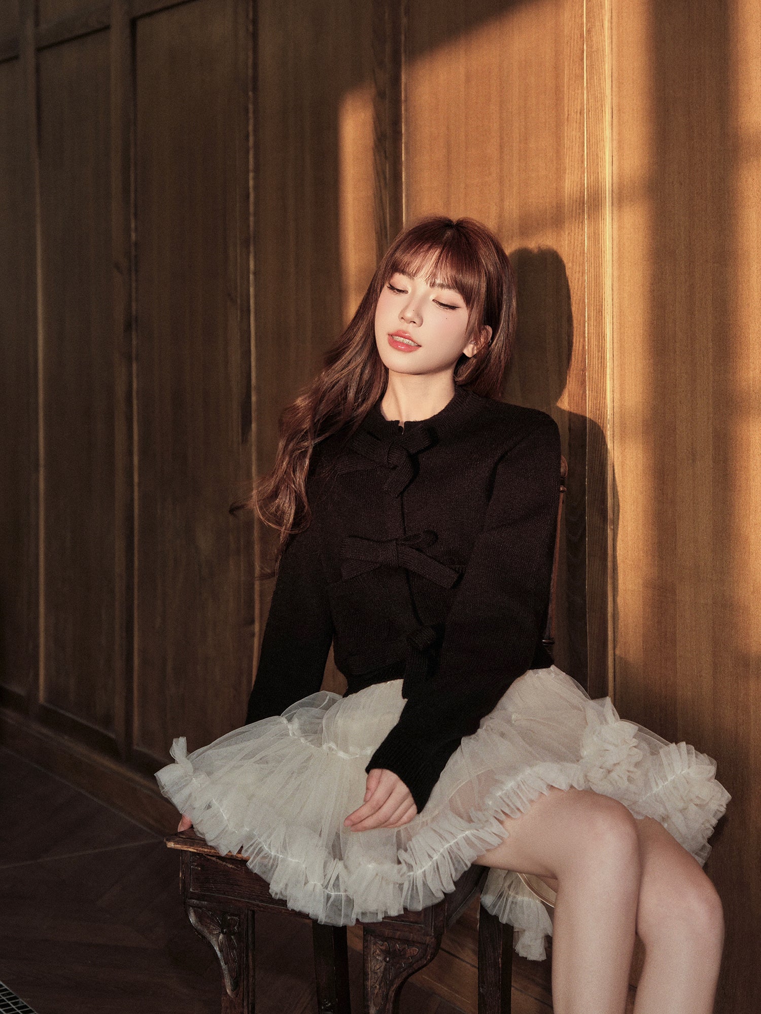 A-line dress, half dress, ruffled tulle mesh dress, fall winter AVENEMENT