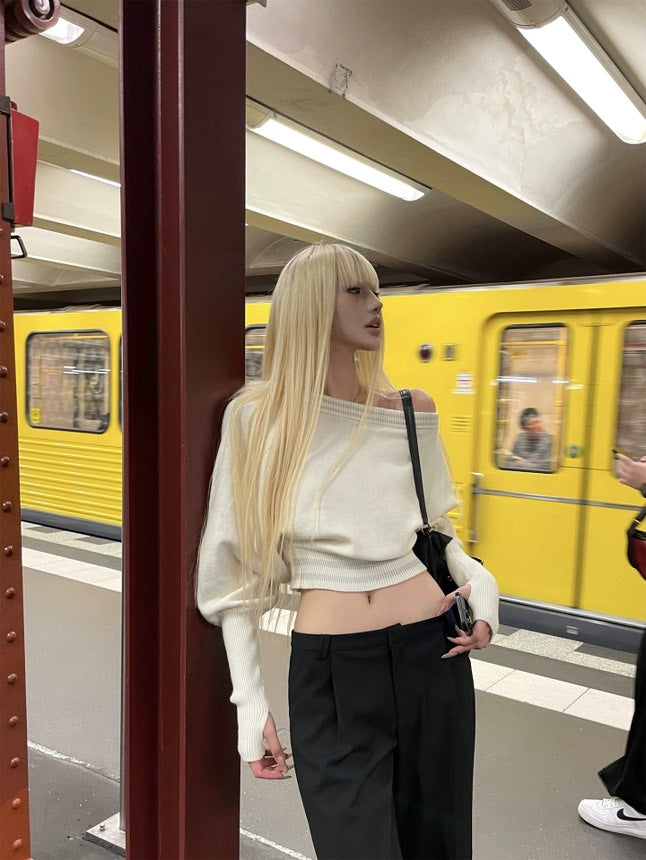 Rase le sol autumn crop top off shoulder sweater