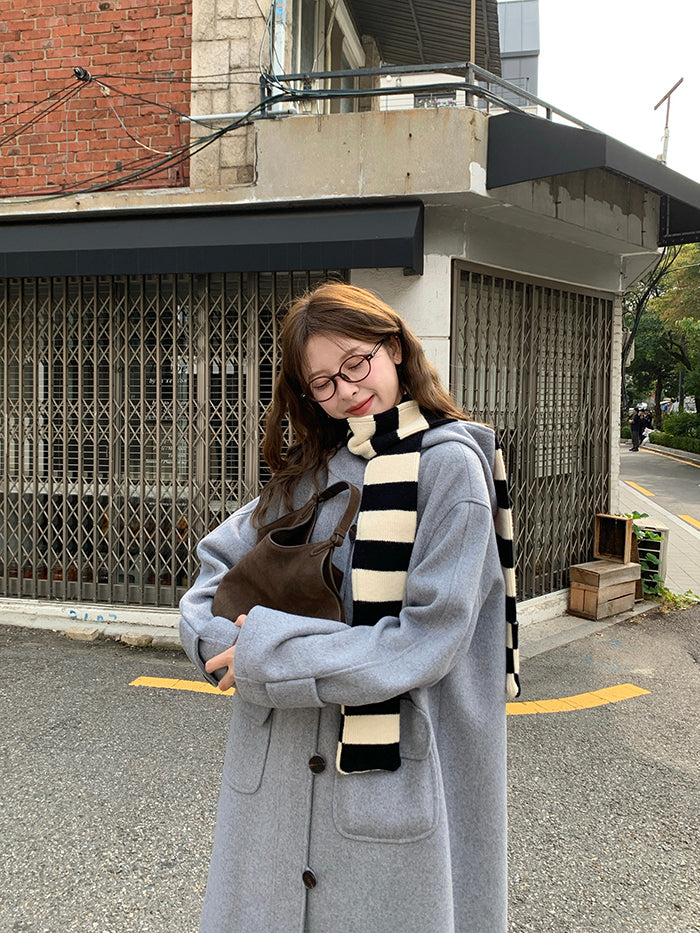 RAINY Women's Classic Single Breasted Hooded Wool Coat, Winter Design, Classic Style, Loose Fit, Versatile Wool Coat