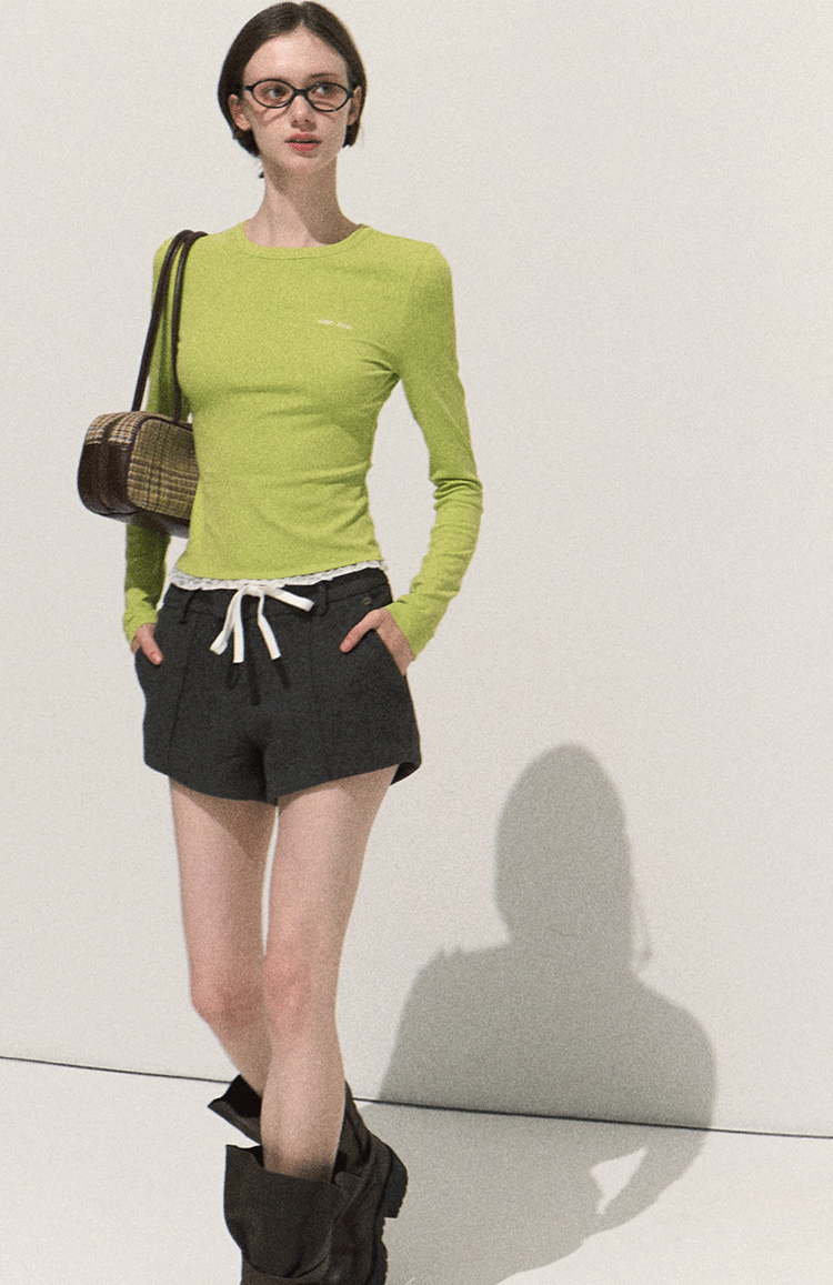 OAKMOO Elastic waistband lace long sleeve T-shirt OAKMOO/"See Yourself and Good Weather" (Sale)