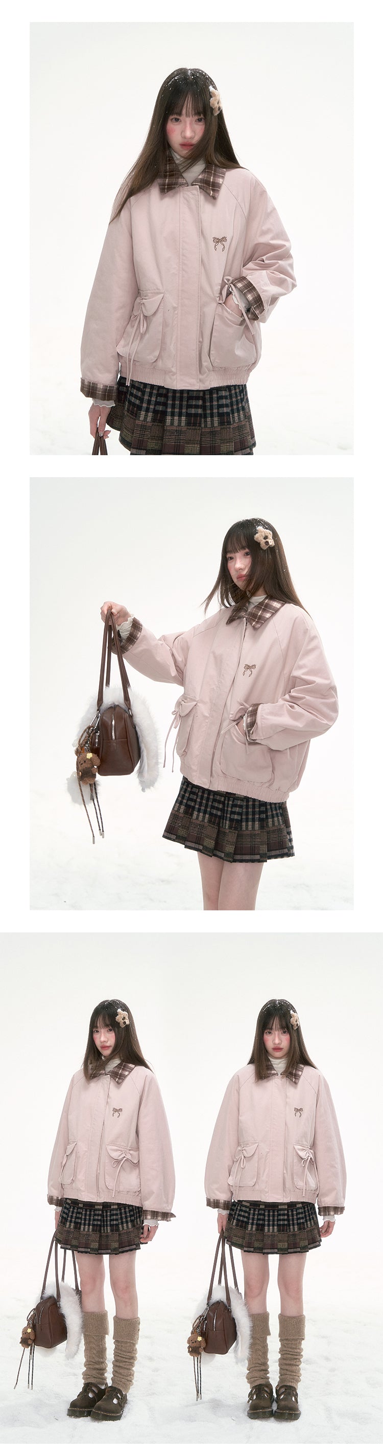 CANSTOREGIRLS New Winter Coat Cotton Short Sleeve Cans Store 'Pink Mist Sniper' Retro Girlish Contrast Collar