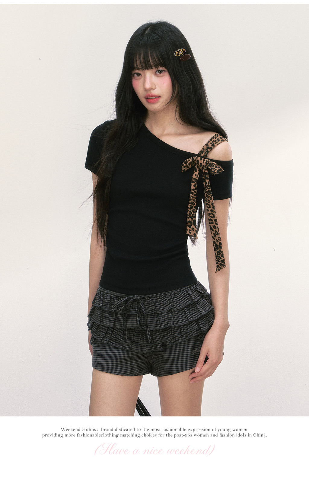 WEEKENDHUB Quần short kẻ caro phong cách học sinh nữ, mẫu mới hè 2025, thiết kế nơ xếp ly, thích hợp mặc ngoài trời