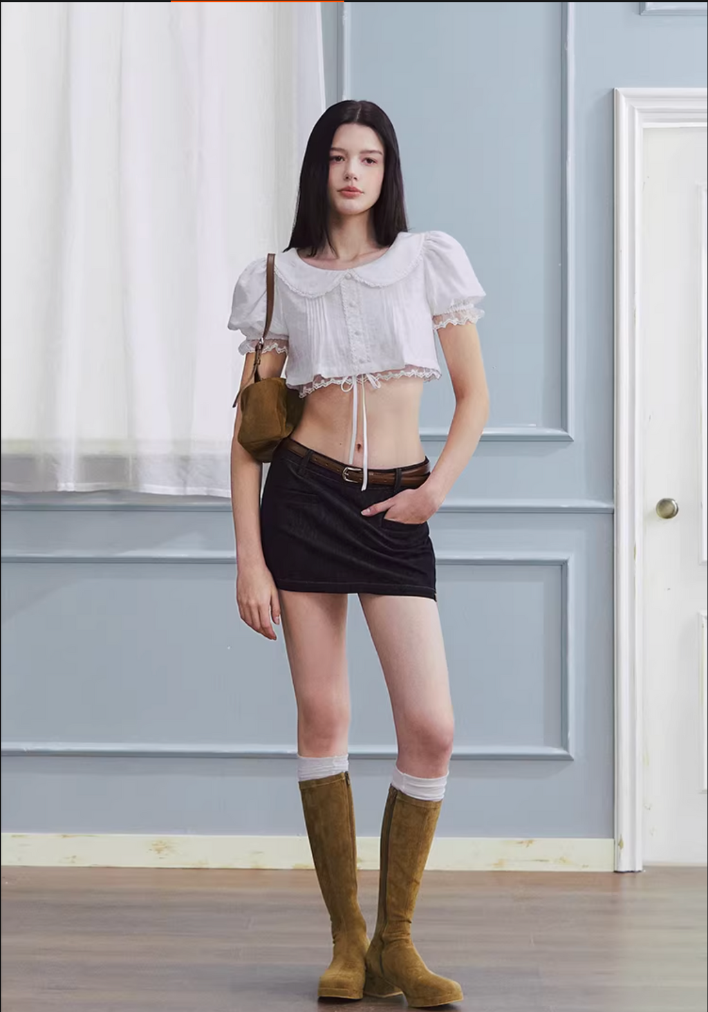 LaluneDuCiel Low-waisted, sexy, versatile, simple mini skirt, washed denim material, for women