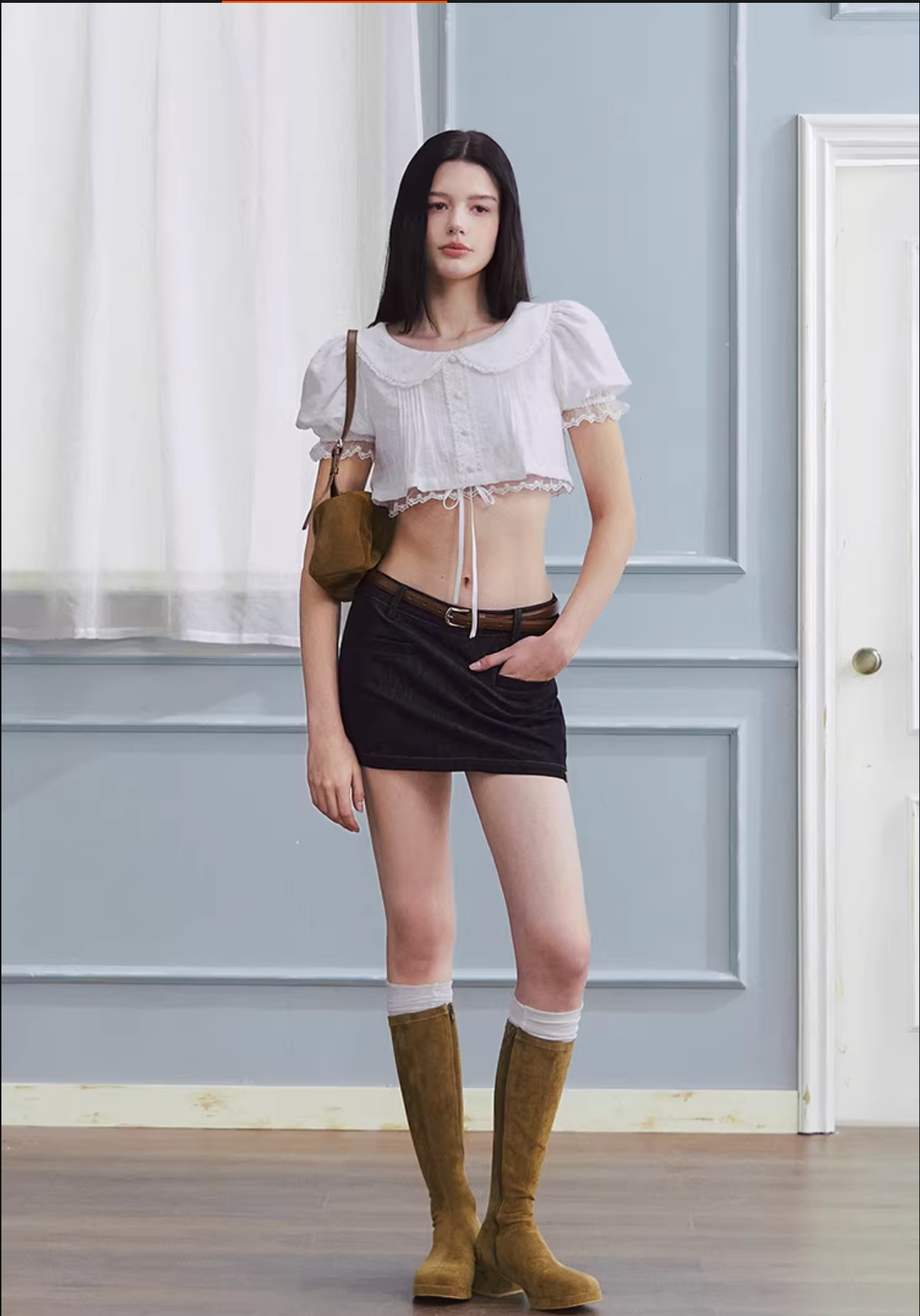 LaluneDuCiel Low-waisted, sexy, versatile, simple mini skirt, washed denim material, for women