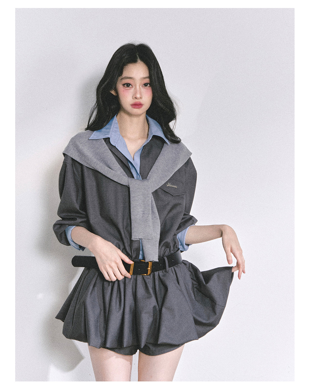 SHAOYEYAN Hepburn style shirt dress with shorts for women autumn waist hugging short skirt bright student style