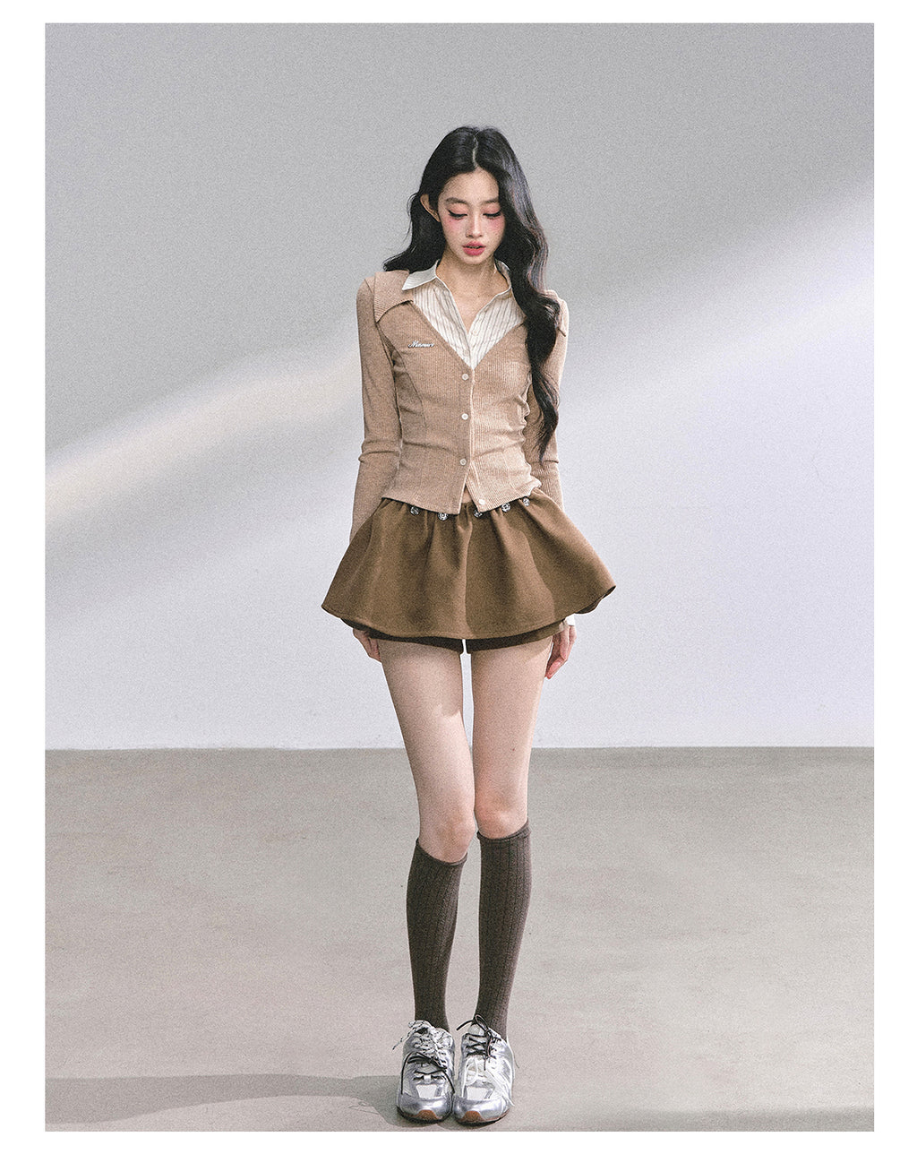 SHAOYEYAN Aomalm "Oak Poetry" Autumn Knitted Polo Shirt % Women's American Style Long Sleeve Striped Two-piece Fake Two-Piece T-shirt