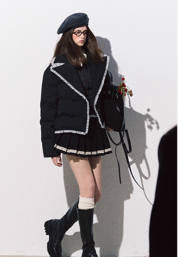 OAKMOO レディース「Hidden Desire」新作 秋冬スタイル ショート丈 レース 暖かい ダウンジャケット ショートコート