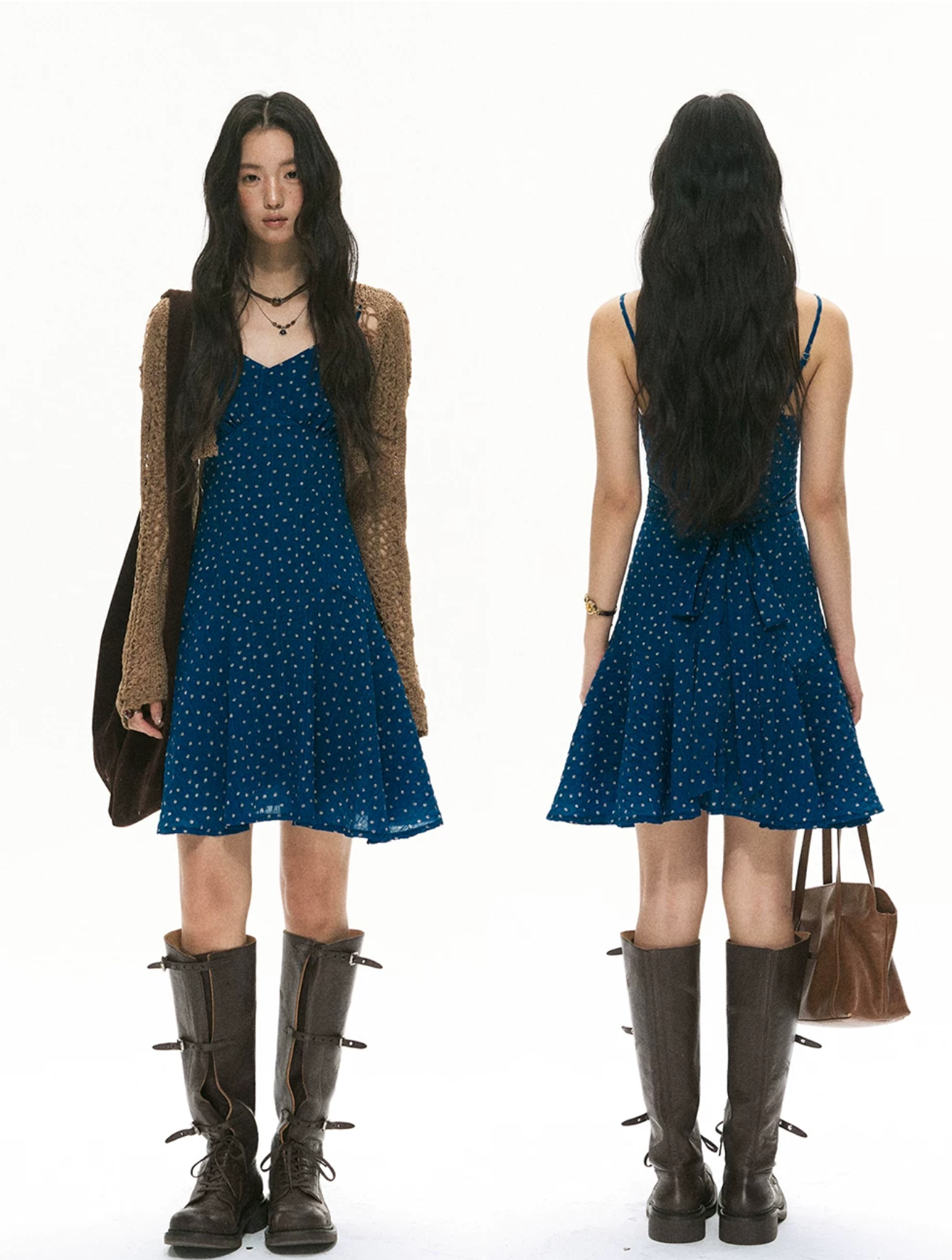 SOOLROK Blue floral print A-line summer dress by Song Weiyun - An elegant summer dress