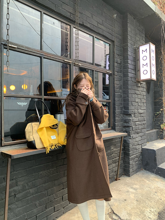 RAINY Women's Classic Single Breasted Hooded Wool Coat, Winter Design, Classic Style, Loose Fit, Versatile Wool Coat