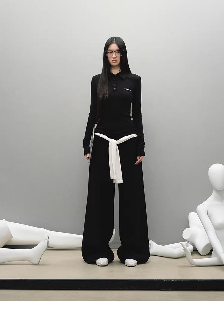 LaluneDuCiel women's plain polo shirt, casual style, elegant, simple, slim fit, long sleeves, suitable for early autumn.