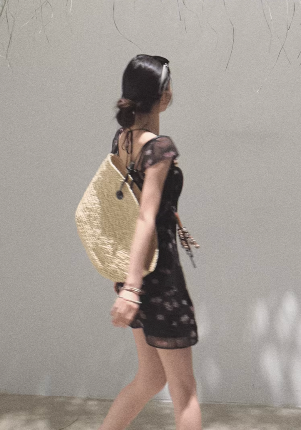 OAKMOO beaded halter-neck dress, fitted waist, unique floral print "My Own Moon"