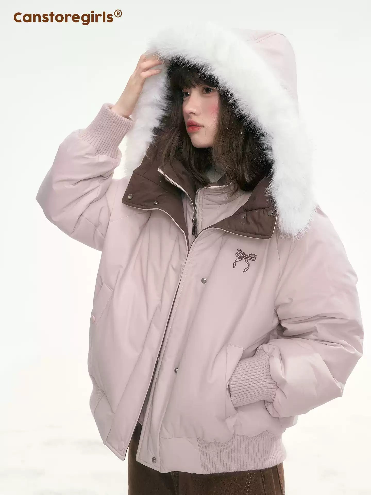 CANSTOREGIRLS Boxed goods store 'Snowy Sweet Berry' new national standard color block color two-piece faux down jacket 90% white duck feather