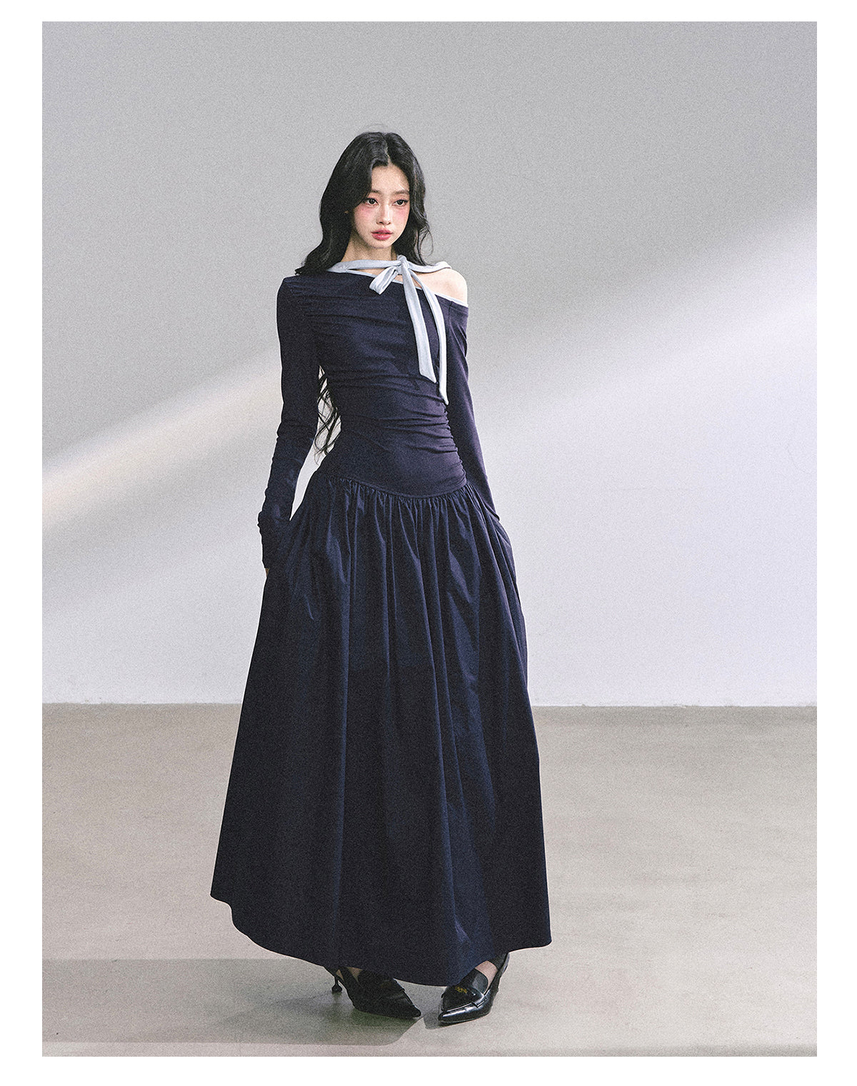Shaoyeyan Vintage Retro Style Off-the-shoulder Long Sleeve Dress Fits and Cool for Royal Sisters Autumn Slim Waist Long Dress