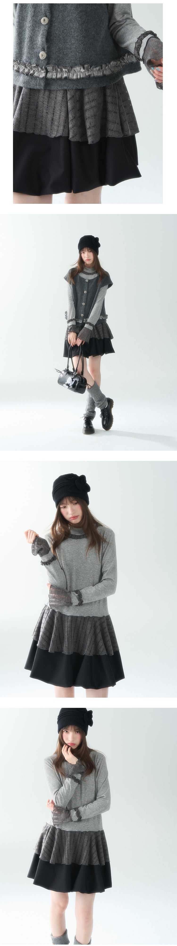 CANSTORE Women's "Dieyu Meiyi" ruffled cardigan, color-block lining, new autumn style