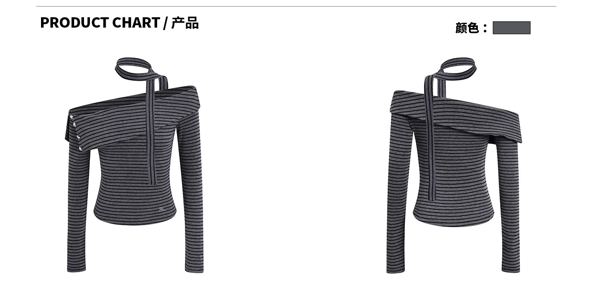 Ariseism American fashion autumn winter black striped off-the-shoulder long-sleeved t-shirt for women