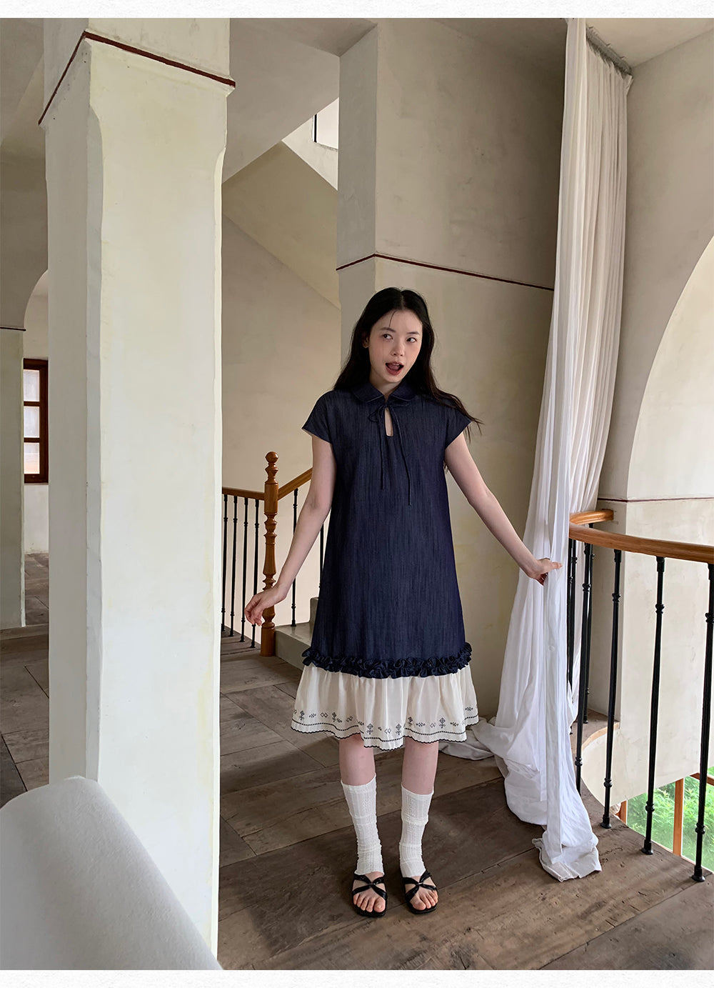 DORYDORY New Chinese style women's embroidered patchwork dress, super beautiful and unique design, blue dress.