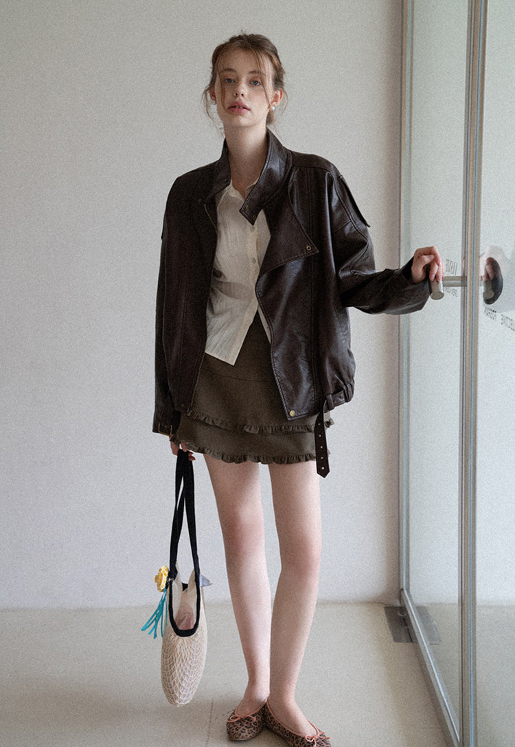 French style two-layer ruffled A-line dress for early autumn, high waist, body-hugging, anti-revealing EGGKA