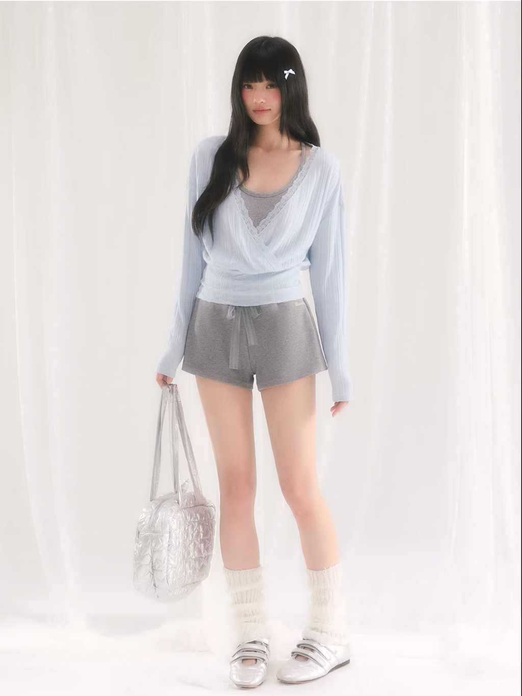 WEEKENDHUB Two-piece set includes a loose spring V-neck tank top and elegant long-sleeve T-shirt with lace trim