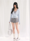 WEEKENDHUB Two-piece set includes a loose spring V-neck tank top and elegant long-sleeve T-shirt with lace trim
