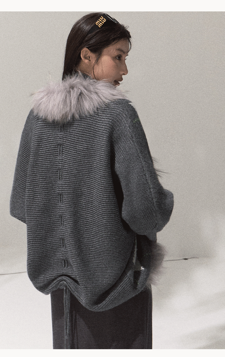 OAKMOO "Tangible Gift" - Women's Loose Cardigan with Raccoon Collar, Thick and Warm Coat.
