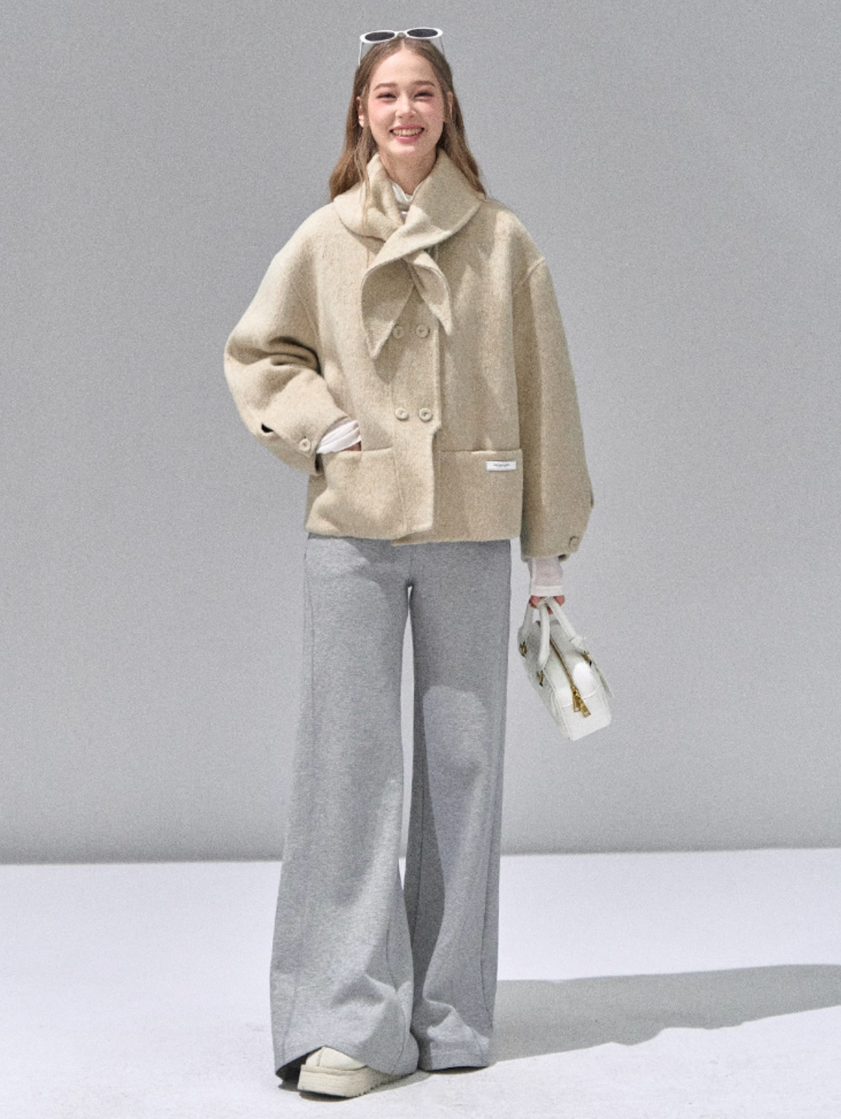 RECOIN R1C Women's Gray Drawstring High Waist Straight Leg Sweatpants, New Style Autumn/Winter 2025 Sports Pants/Pants