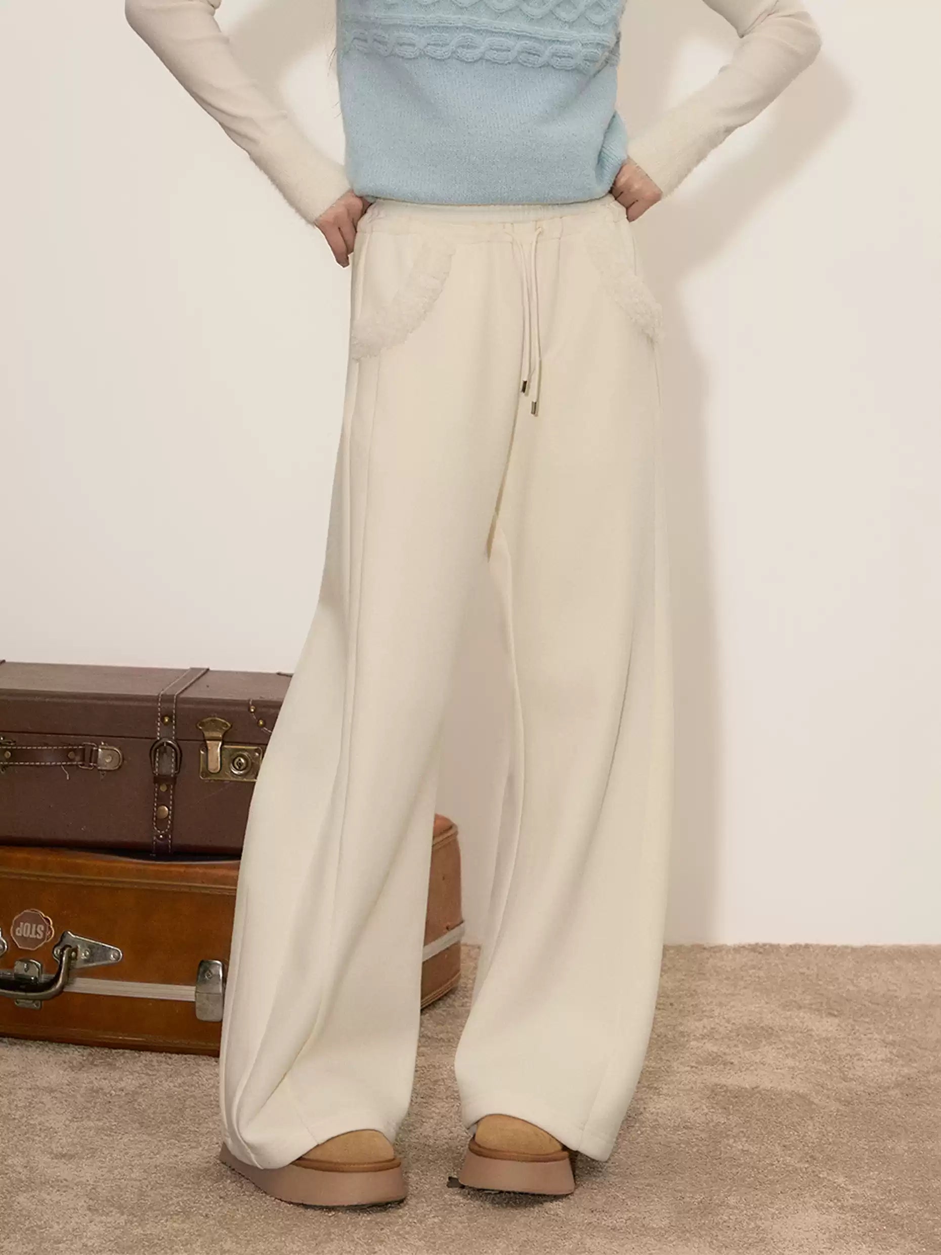 UMOUMO Soft, fleece-lined, curved-leg pants with mushroom print and plush pockets; flattering and versatile everyday pants.