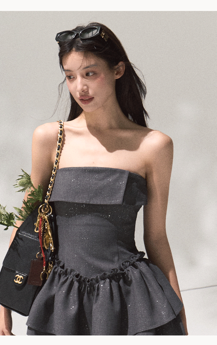 OAKMOO Silver Sequined Grey Bodycon Mini Dress with Waist (Sale)