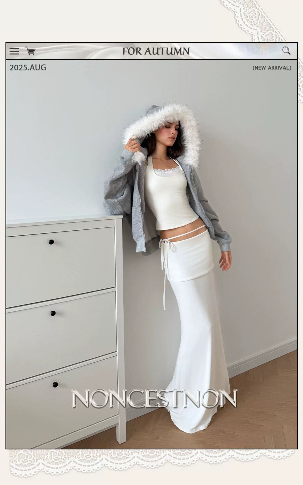 Grey fleece jacket with hood and fur collar
