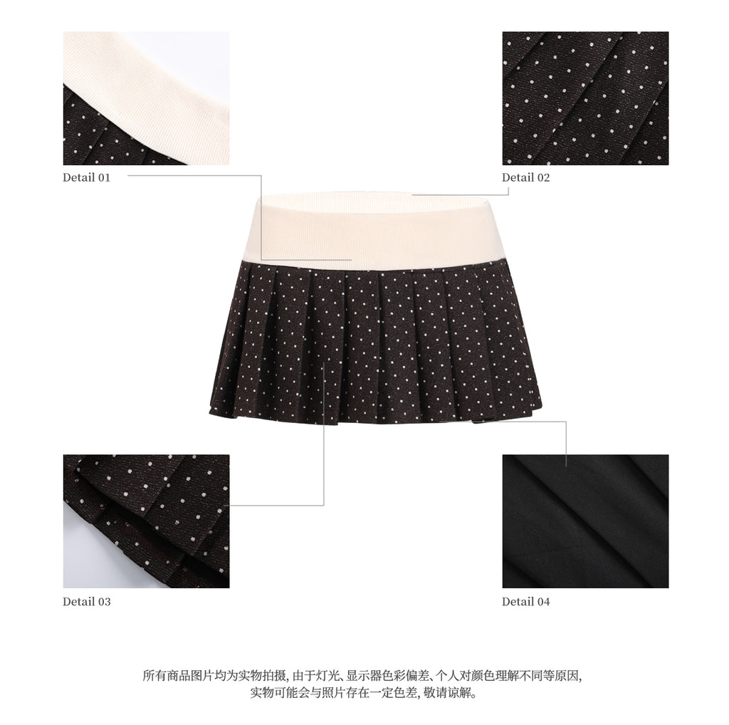 WEEKENDHUB Korean style polka dot pleated skirt contrast back 2025 new autumn small size women's super short skirt