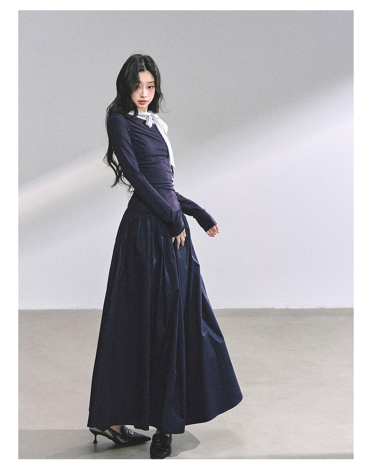 Shaoyeyan Vintage Retro Style Off-the-shoulder Long Sleeve Dress Fits and Cool for Royal Sisters Autumn Slim Waist Long Dress