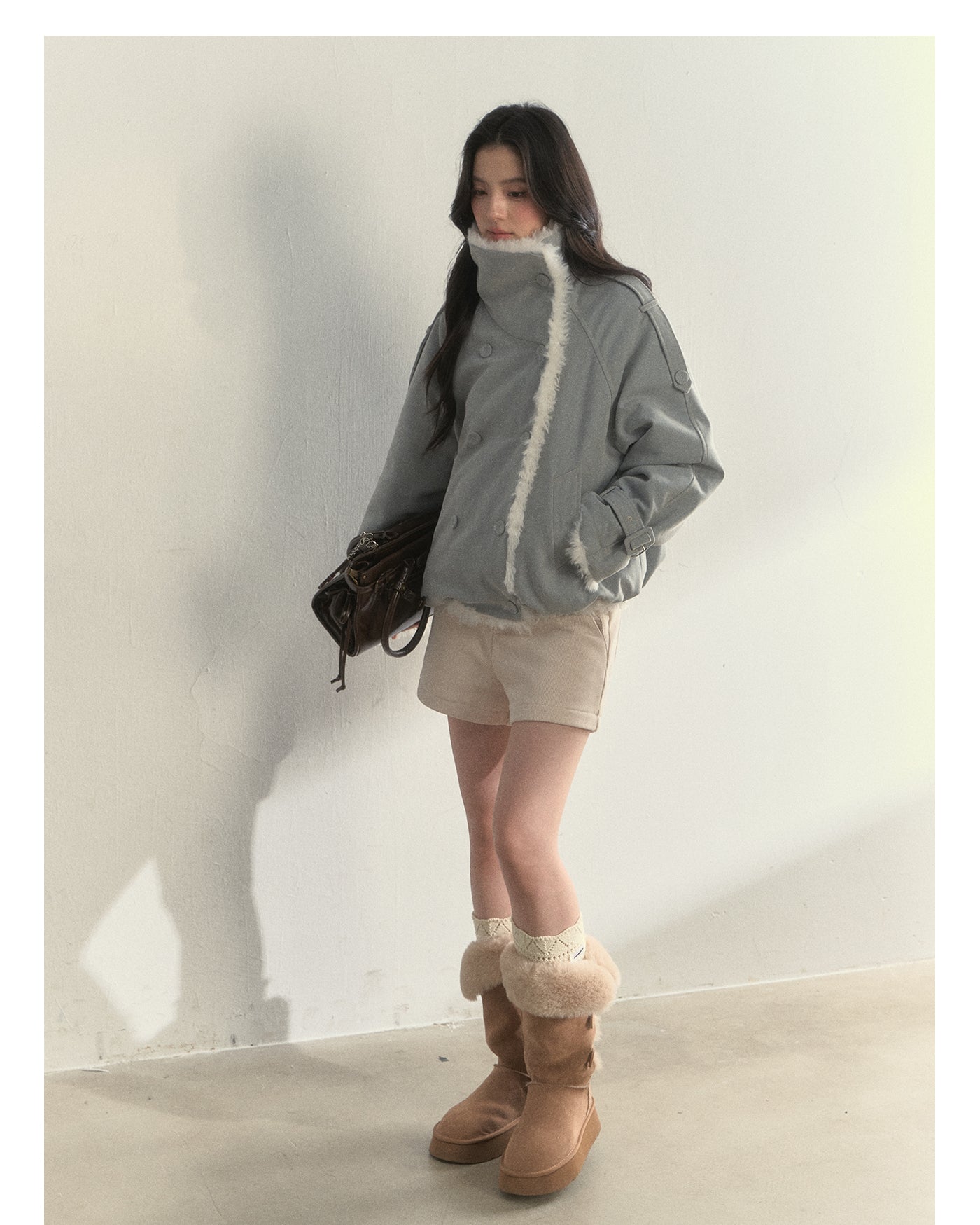 SUNSET PARK "Warm Winter Oak Forest" Soft Double-Breasted Fleece Parka